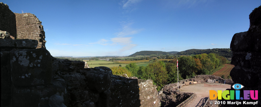 SX16587-16591 View over Barbican and fields beyond at Goodrich castle